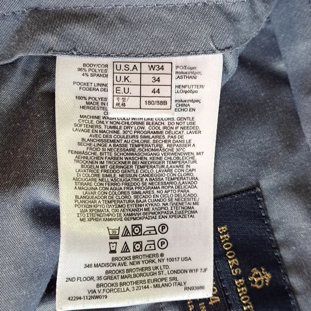 Brooks Brothers Mens Advantage Performance Shorts Flat Front Zipper Size 34 NWOT